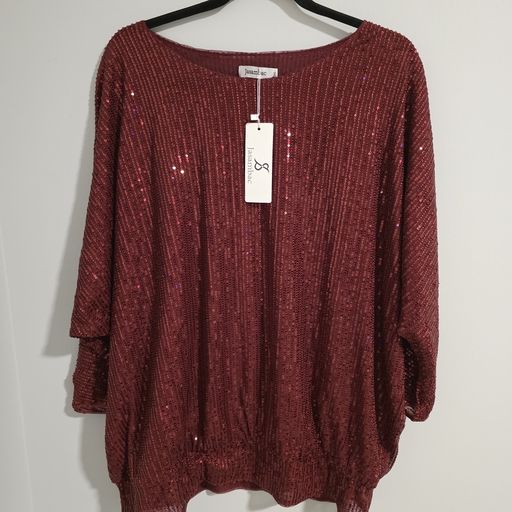 Red Sequin Dolman Sleeve Party Top Size 2XL NWT